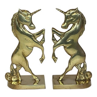Vintage Brass Unicorn Bookends - a Pair For Sale