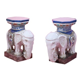 Late 20th Century Pair of Chinoiserie White Elephant Garden Seats For Sale