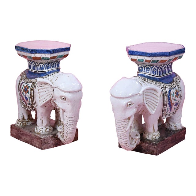 Late 20th Century Pair of Chinoiserie White Elephant Garden Seats For Sale