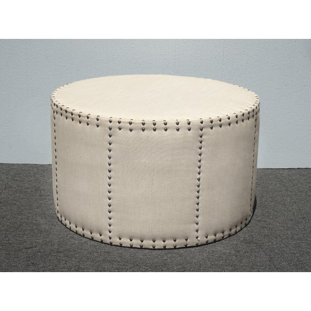 2000 - 2009 French Country Off White Large Ottoman Bench W Decorative Nails ~ Coffee Table For Sale - Image 5 of 12