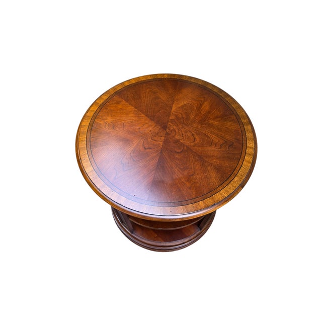 Ethan Allen 1990s Ethan Allen Newport Banded Round Drum Lamp End Table Pedestal Side For Sale - Image 4 of 15