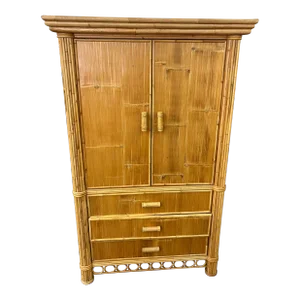 Coastal Vintage McGuire Style Split Bamboo Tv Armoire