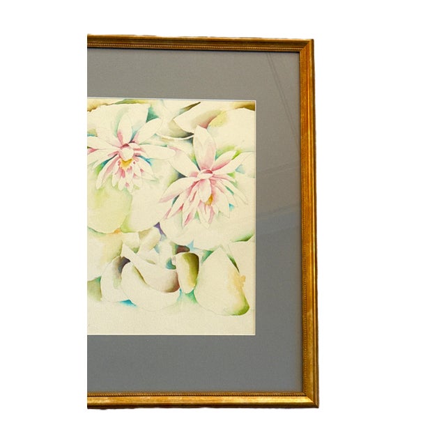 Late 20th Century Original Watercolor of Water Lilies — Framed Floral Painting For Sale - Image 4 of 6