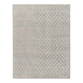 Rug & Kilim’s Modern Block Print Rug in White with Blue Floral Patterns - 6x9 For Sale