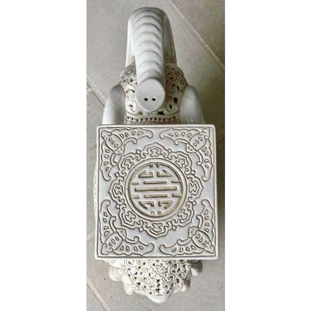 Circa 1970 Fabulous Linen-Hued Earthenware Elephant Garden Stool / Plant Stand For Sale - Image 4 of 18