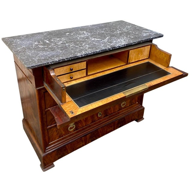 Louis Philippe Commode in Walnut and Burr Walnut with Black Marble Top, 1890s For Sale - Image 3 of 13