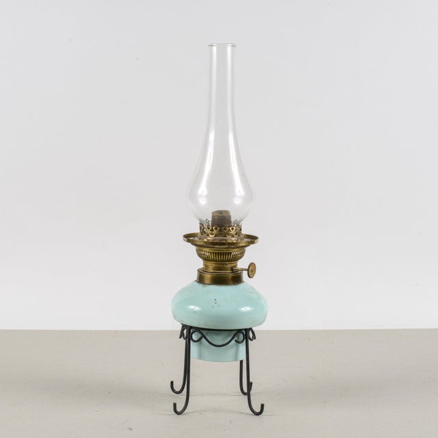 Opaline Glass Oil Lamp with Metal Base, Early 20th Century For Sale - Image 9 of 9