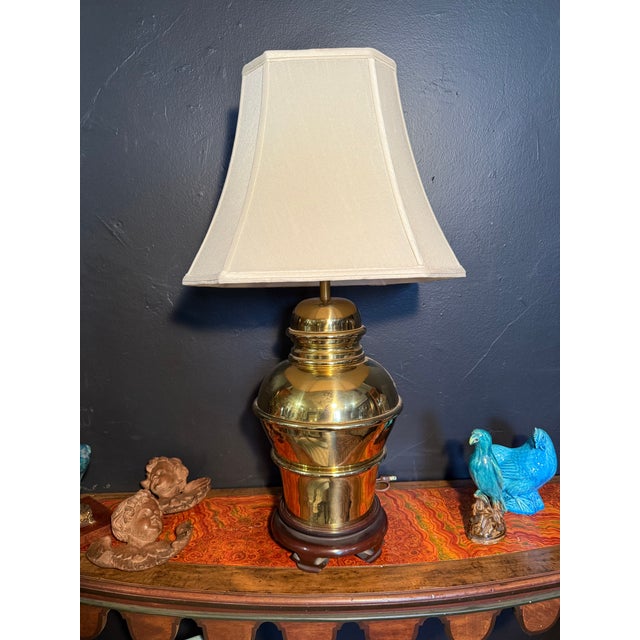 Classic over-sized brass mid century table lamp. Perfect condition. Shade included.