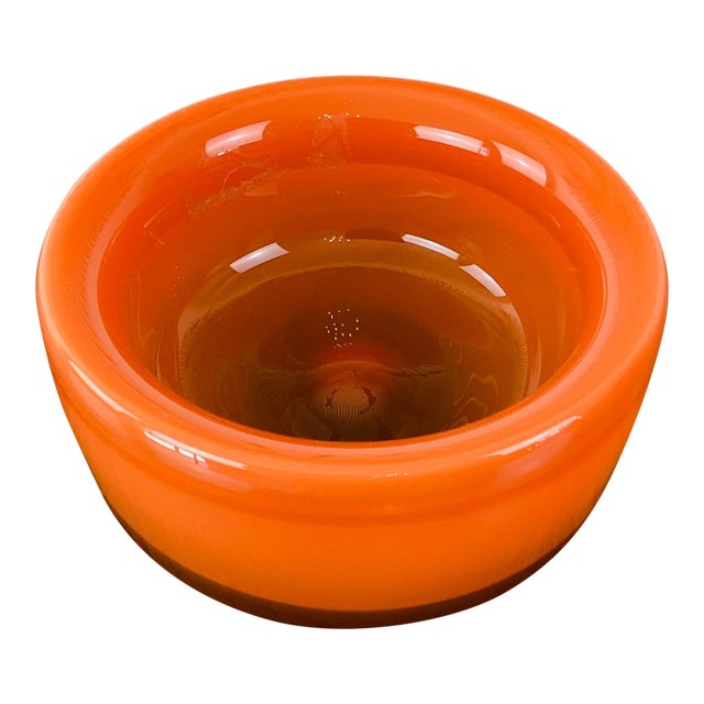 Vintage Mid-Century Modern Eva Englund for Pukeberg Sweden Orange Art Glass Bowl For Sale