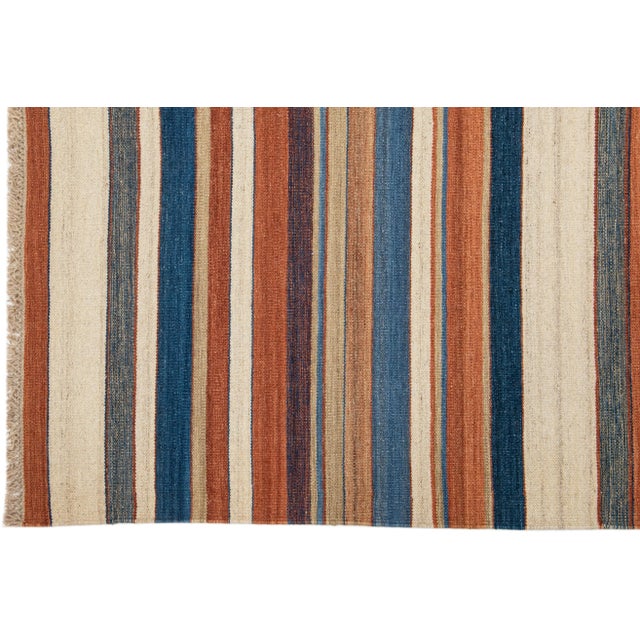 2020s Modern Kilim Handmade Multicolor Geometric Wool Rug For Sale - Image 4 of 7