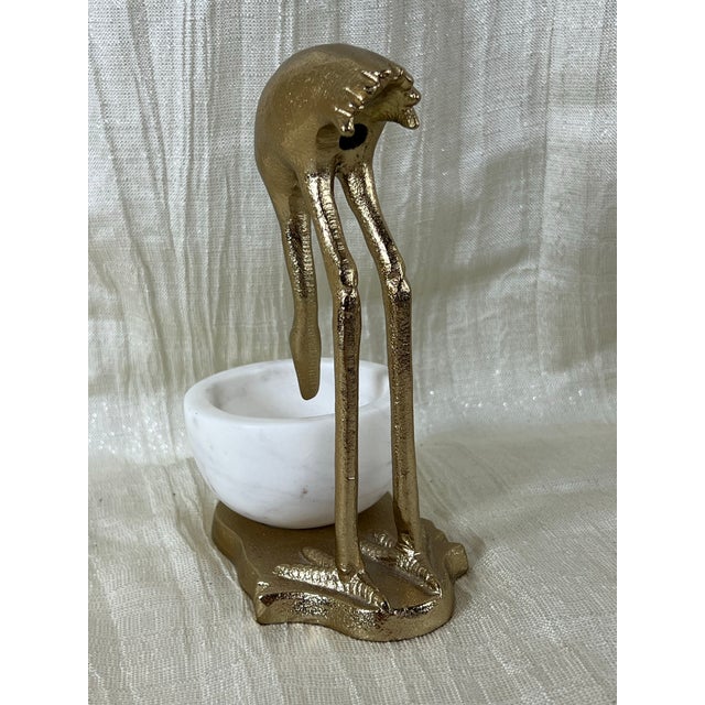 Late 20th Century Palm Beach Style Gold Heron Accent Sculpture With Marble Bowl For Sale - Image 5 of 10