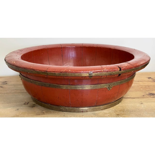 Large 19th C Brass Trimmed Red Barrel Bowl For Sale - Image 9 of 12