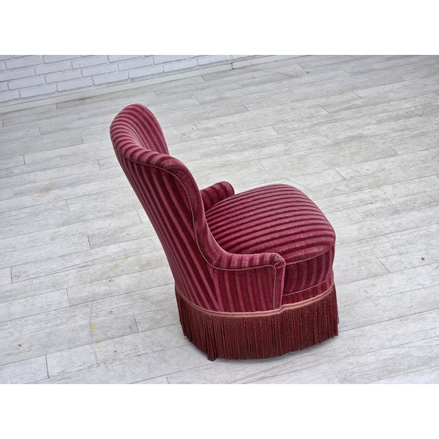 Danish Armchair in Striped Red Furniture Velour, 1960s For Sale - Image 12 of 17