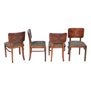Vintage Art Deco Chairs in Beech and Walnut Veneer, Czech, 1920s, Set of 4 For Sale