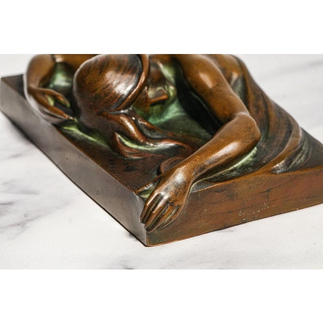 Metal High Relief Female Figure Sculpture Antique Art Nouveau Bronze Paperweight A. Förster & Co. Wien Austria Desk For Sale - Image 7 of 16