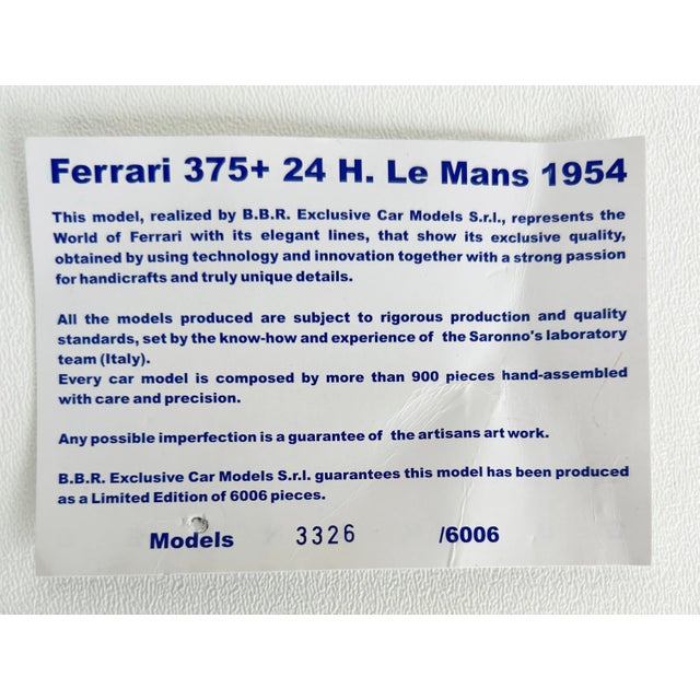 Italian BBR 1954 Ferrari 375 Plus Car Model, From Edition of 30, New in Box For Sale - Image 15 of 15