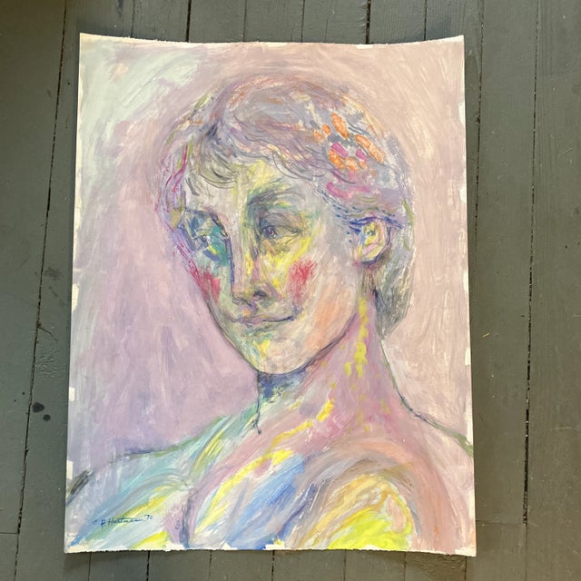 1970s 1970’s Original E.J.Hartmann Abstract Portrait Painting Signed For Sale - Image 5 of 5