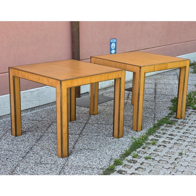 1980s Square Maple and Brass Coffee Tables, Italy, 1980s, Set of 2 For Sale - Image 5 of 13
