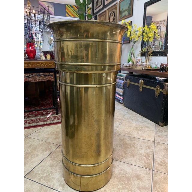 Vintage Brass Pedestal Planters – Pair, Large 37” Mid-Century Style Cachepots For Sale - Image 4 of 9