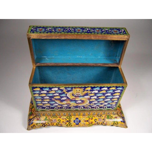Early 20th Century Large Antique Chinese Cloisonne Lidded Box With Dragons on Stand For Sale - Image 5 of 11