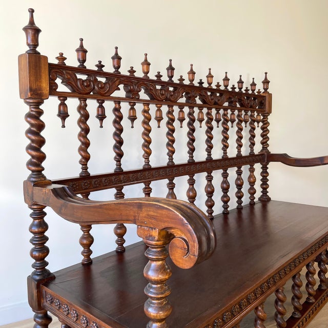 Mid 19th Century 19th Century Walnut Barley-Twist Hall Bench For Sale - Image 5 of 12