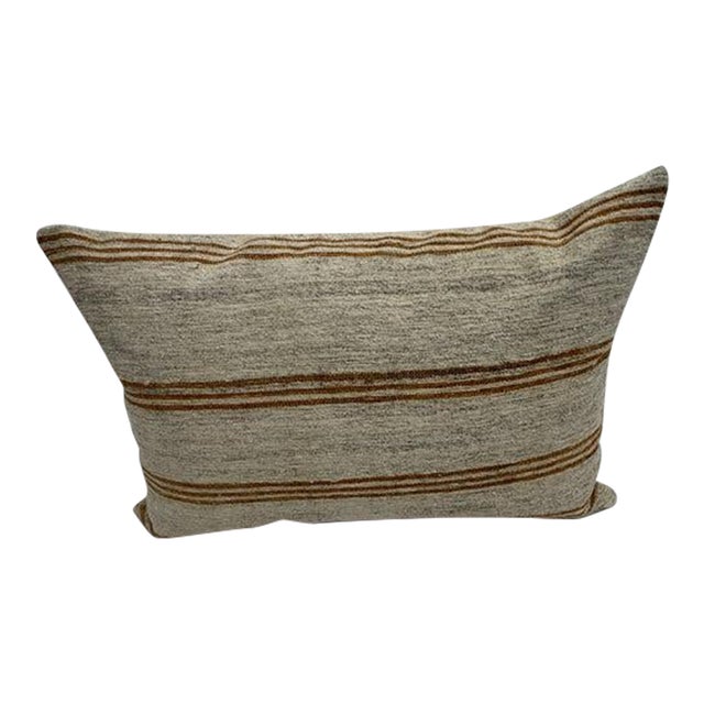 Turkish Hemp Pillow Cushion Natural Beige Rusty Brown Pillow Cushion Cover 16" x 24" For Sale