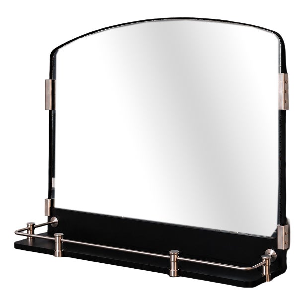 Art Deco Bathroom Mirror with Shelf and Chrome Gallery, France, 1930s For Sale