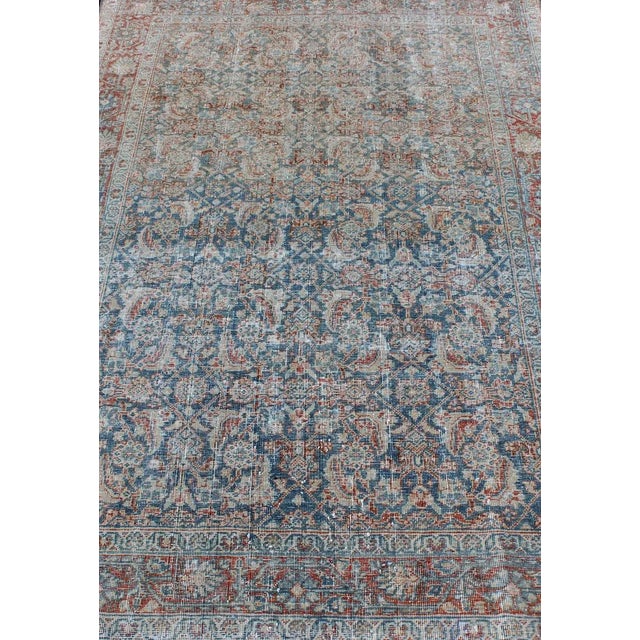 Ivory Antique Persian Mahal Rug With All-Over Flower Design in Blue, Red and Ivory 4'3 X 6'4 For Sale - Image 8 of 12