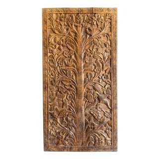 Hand-Carved Floral Tree of Life Wood Wall Panel | Natural Wood Architectural Wall Art 72 For Sale