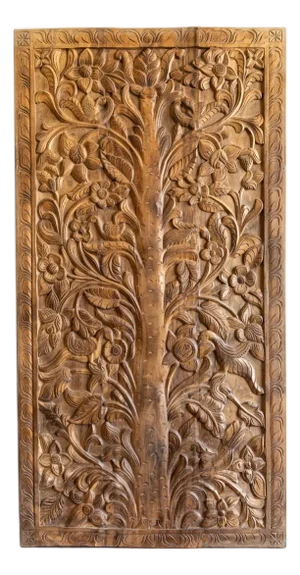 Hand-Carved Floral Tree of Life Wood Wall Panel | Natural Wood Architectural Wall Art 72