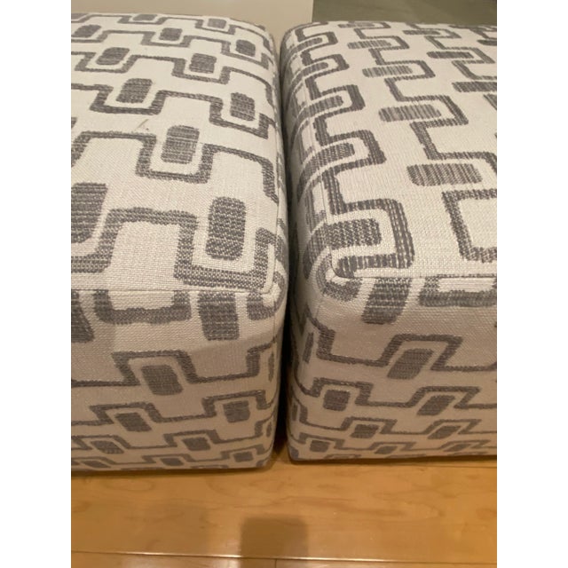 2020s Pair of Grey Patterned Transitional Ottomans For Sale - Image 5 of 7