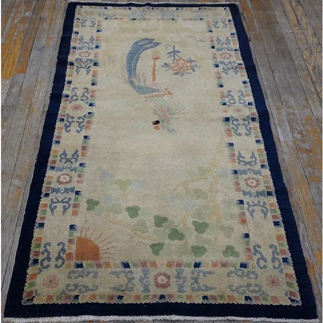 1930s Beige Peacock Antique Chinese Peking Carpet 3' X 5'9" Knotted Wool Rug For Sale - Image 10 of 13