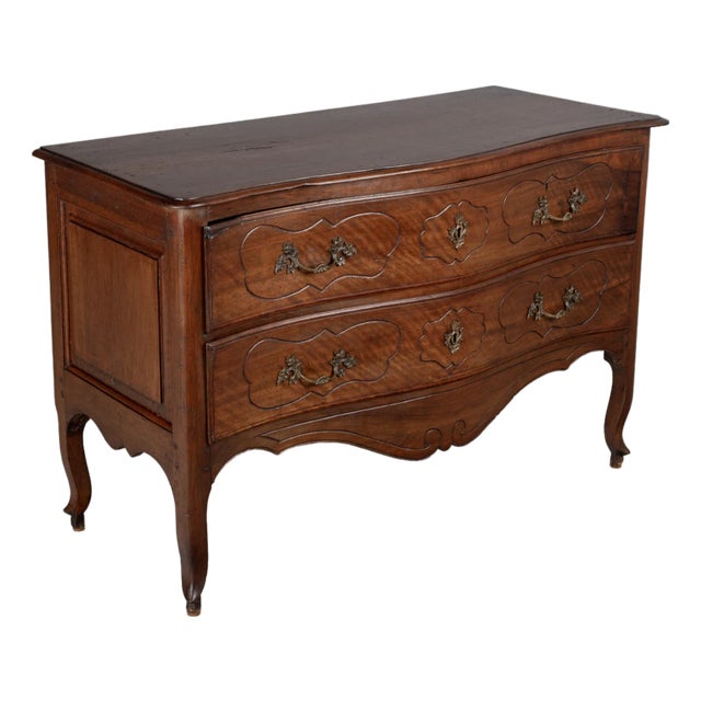 Italian Louis XV Walnut Commode, Hand-Carved With Bronze Hardware For Sale