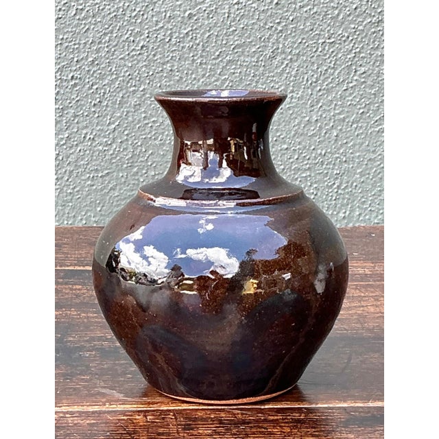 Brown Solomon Signed Brown Ceramic Vase For Sale - Image 8 of 12