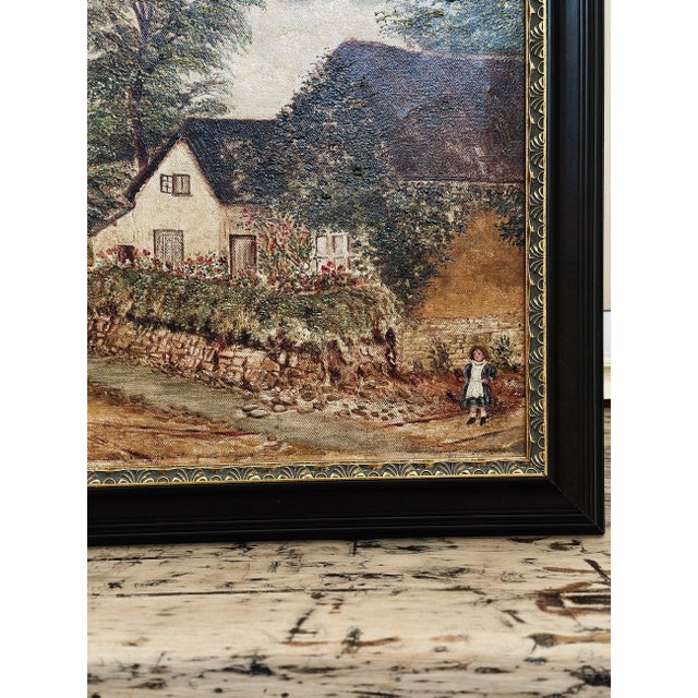 Original Antique European Oil Painting, Cottage by Stream (1898) For Sale - Image 4 of 4