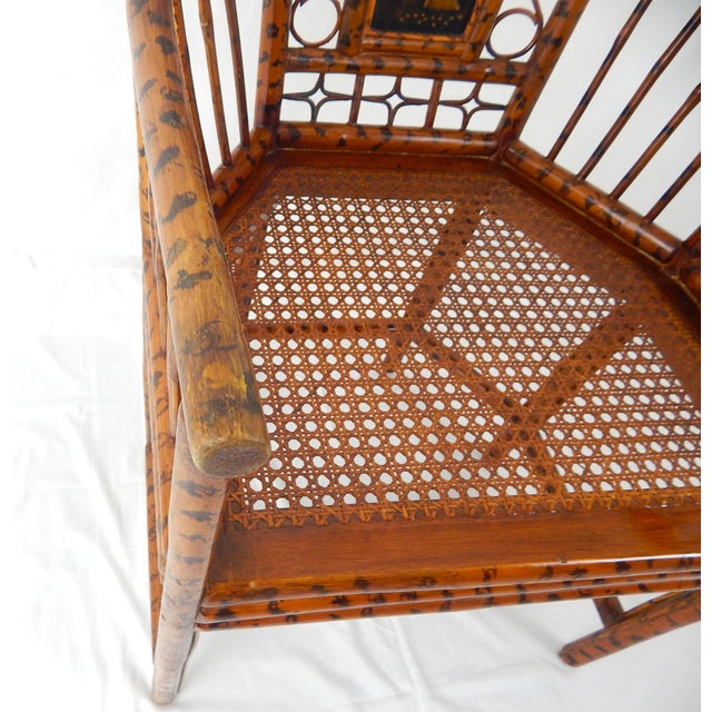 Late 20th Century Faux Bamboo Brighton Pavillion Armchair With Painted Panel For Sale - Image 11 of 12