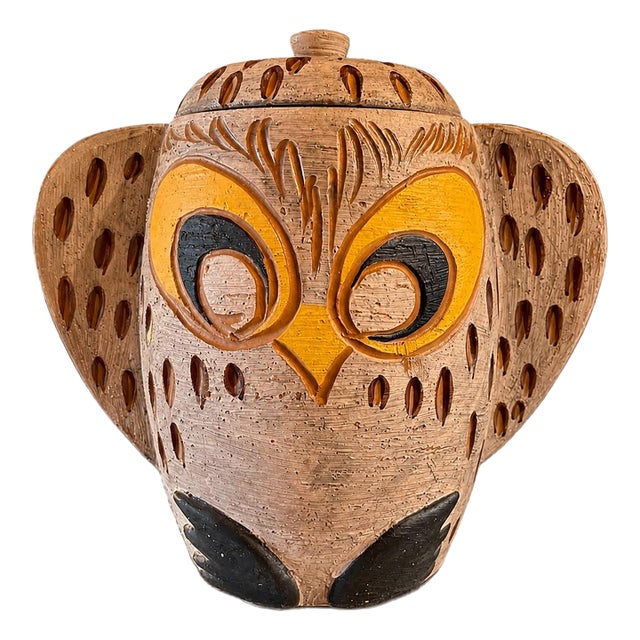 Signed R. McGregor Studio Pottery Owl Jar With Lid | Mid-Century Modern Stoneware Sculpture, C. 1970-1990, Very Rare For Sale