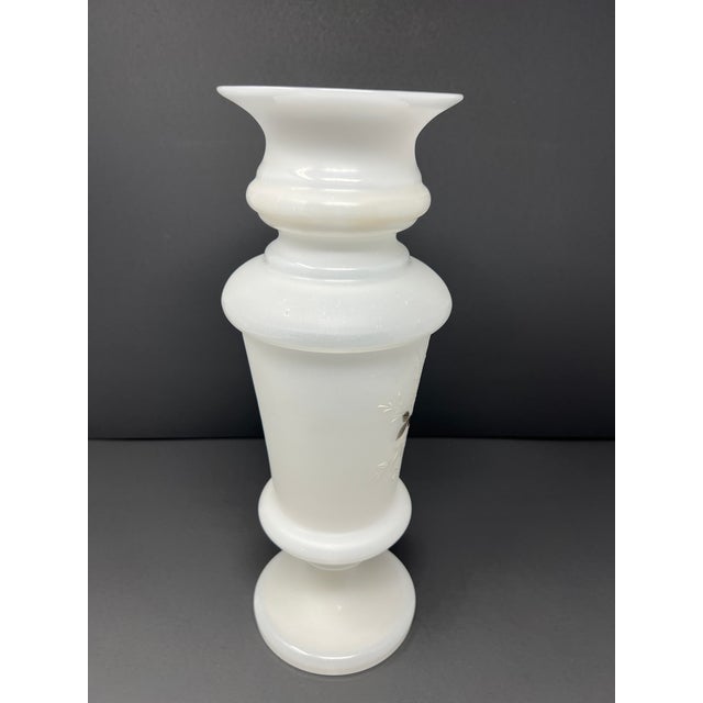 Late 20th Century Antique Opaline Milk Glass Vase With Hand Painted Butterflies Circa 1890 For Sale - Image 5 of 11