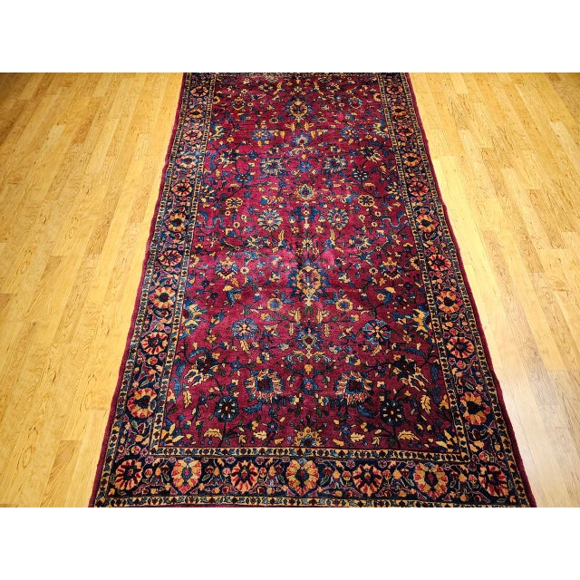 Vintage Persian Manchester Kashan Gallery Rug, Hand-Knotted Wool, Geometric Pattern, 6x12, Crimson Red & Blue For Sale - Image 18 of 18