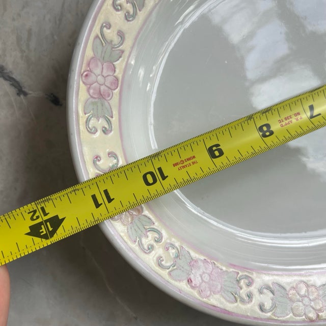 Beautiful Pink Purple Floral Chinese Painted Platter For Sale - Image 9 of 10