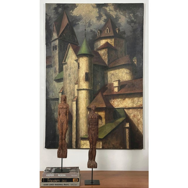 Textile Paul Gorka (1931-2020) - Vintage Fantasy Realist Castle Skyline, Signed (C. 1970, Oil on Canvas) For Sale - Image 7 of 8