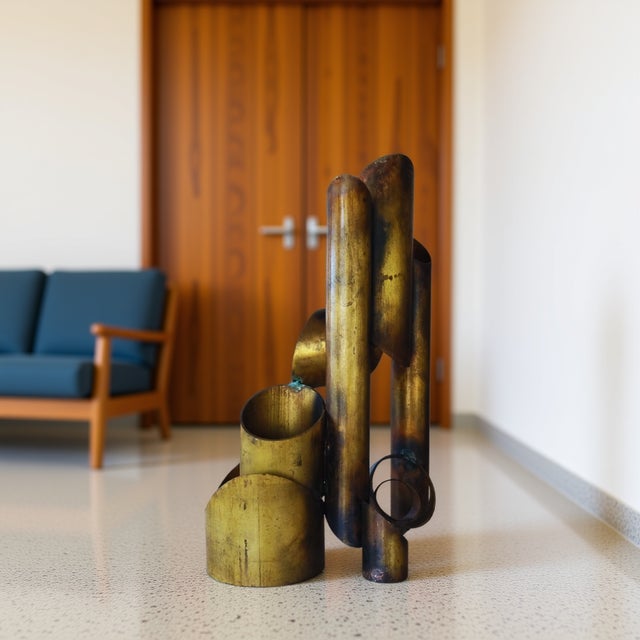 Modernist Brass Steel Sculpture in Manner of Alexander Liberman | Brutalist Abstract Art | Circa 1970s For Sale - Image 4 of 4