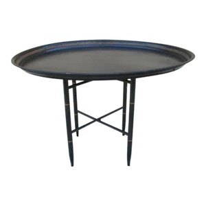 1970s Hollywood Regency Faux Bamboo Black and Gold Side Folding Serving Tray Table
