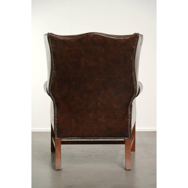 Vintage English Wing Armchair In Grained Cowhide Leather For Sale - Image 4 of 14