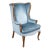 Vintage Queen Anne Style Library Wing Back Chair Light Blue Velvet Fabric For Sale