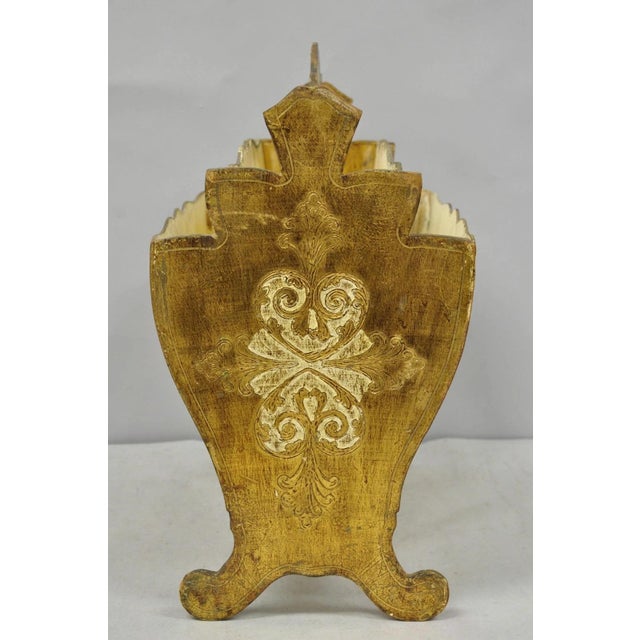 Wood Vintage Italian Florentine Gold Giltwood Hollywood Regency Magazine Rack Stand For Sale - Image 7 of 15