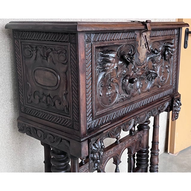 1920s 20th Century Spanish Baroque Style Cabinet on Stand, Bargueno or Varqueno For Sale - Image 5 of 12