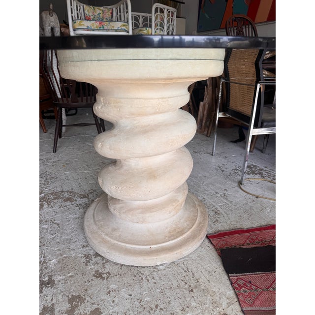 1970s 1970s Michael Taylor Style Plaster Pedestal Dining Table With 1/2” Glass Top For Sale - Image 5 of 7