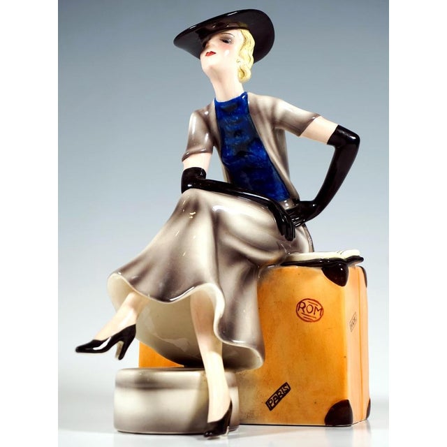 Goldscheider Vienna Lady Sitting on Suitcase by Stephan Dakon, 1930s For Sale - Image 6 of 8