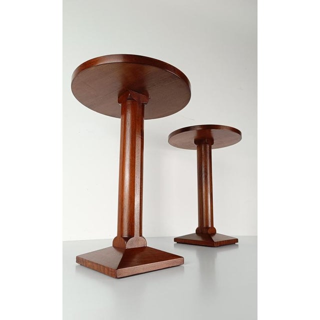 Vintage Art Deco Walnut Side Tables with Carved Column Pedestals, 1930s, Set of 2 For Sale - Image 4 of 18